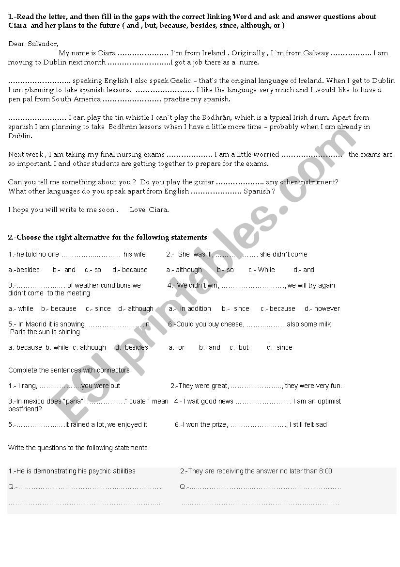 Connectors worksheet