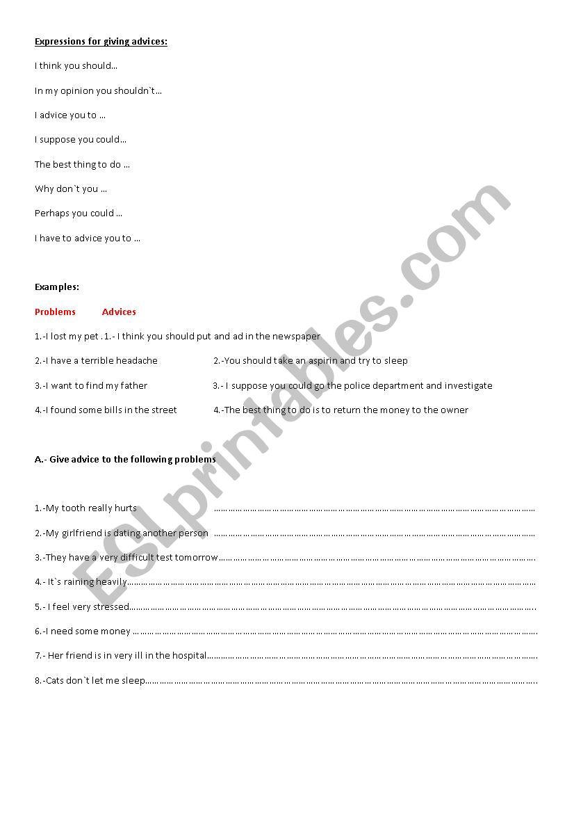 How to advice worksheet