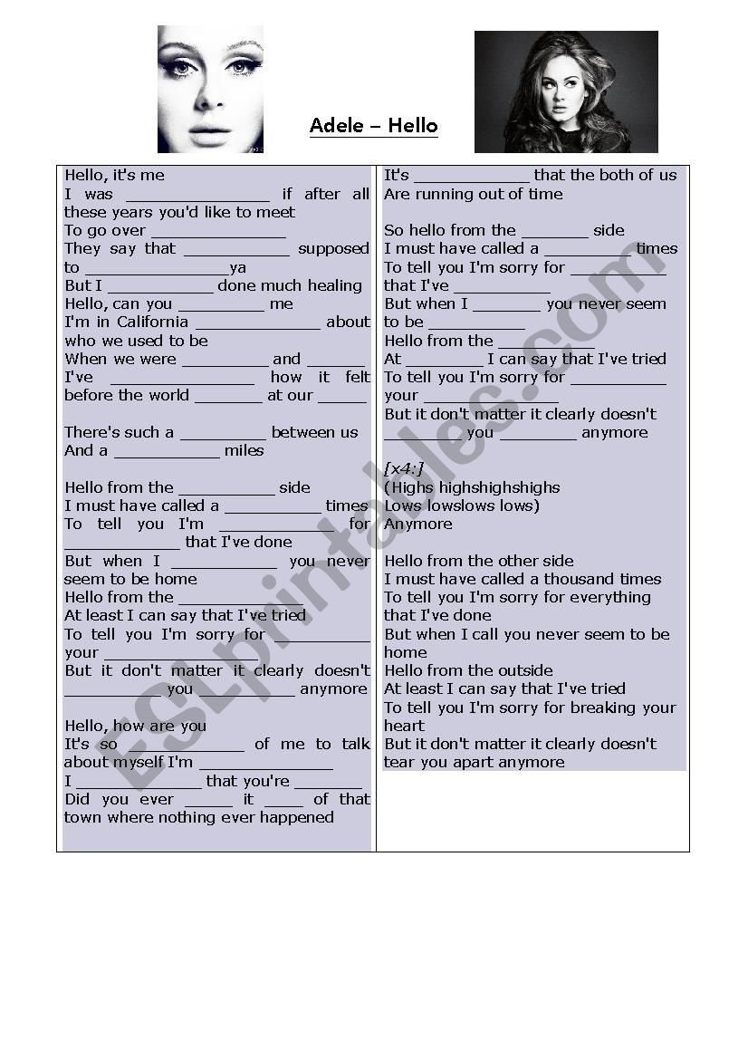 Hello - Adele worksheet