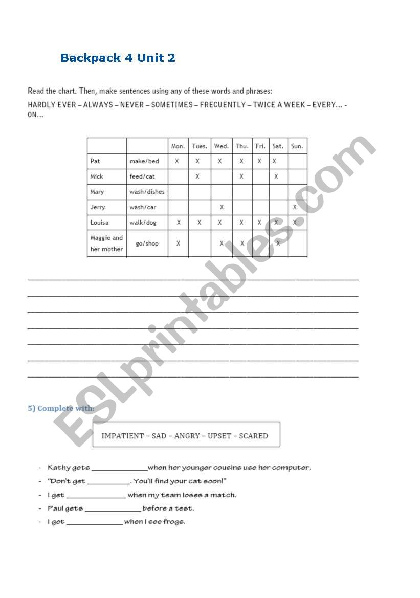 Backpack 4 worksheet