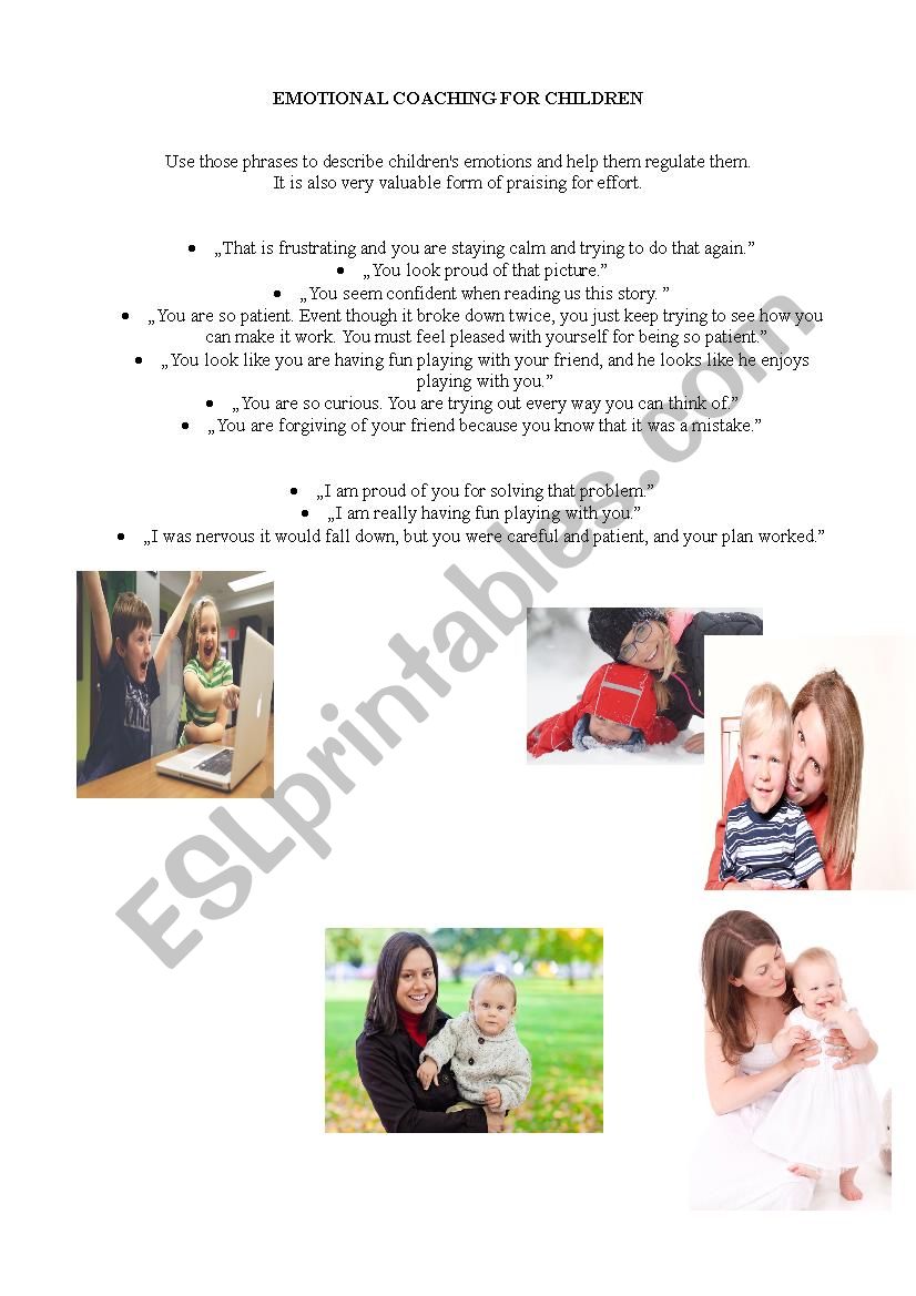 Emotional competency phrases worksheet