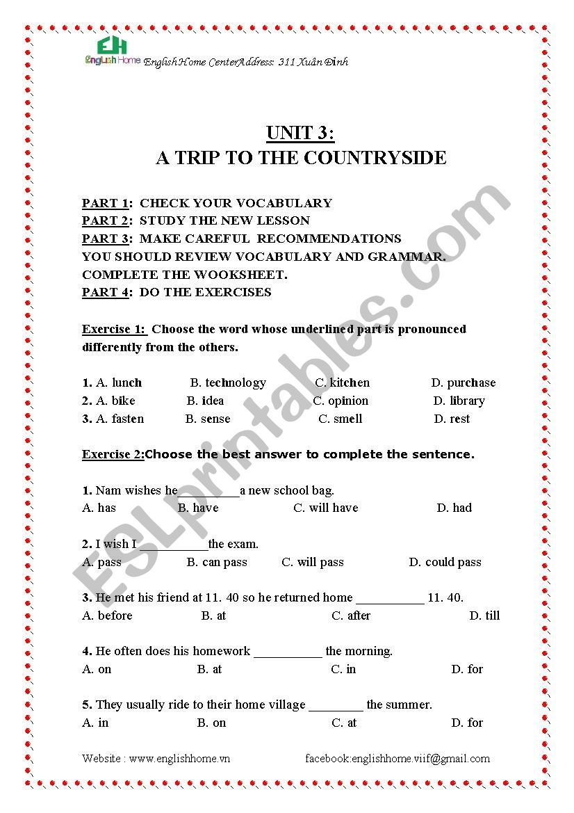 A TRIP TO THE COUNTRYSIDE worksheet