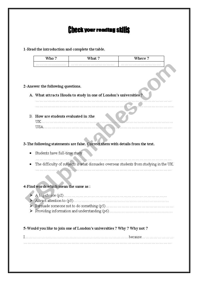 Check your reading skills 4th form (UNIT 2)