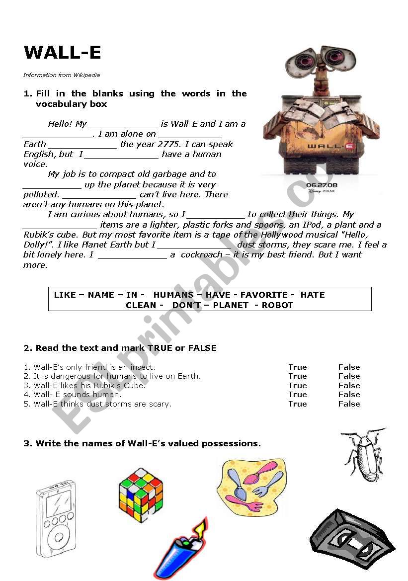 Wall-E worksheet