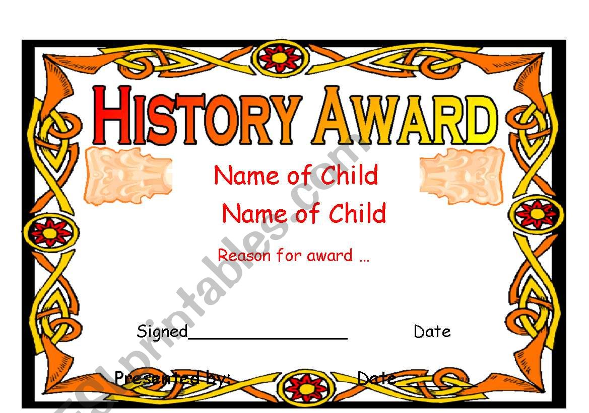 award certificate worksheet