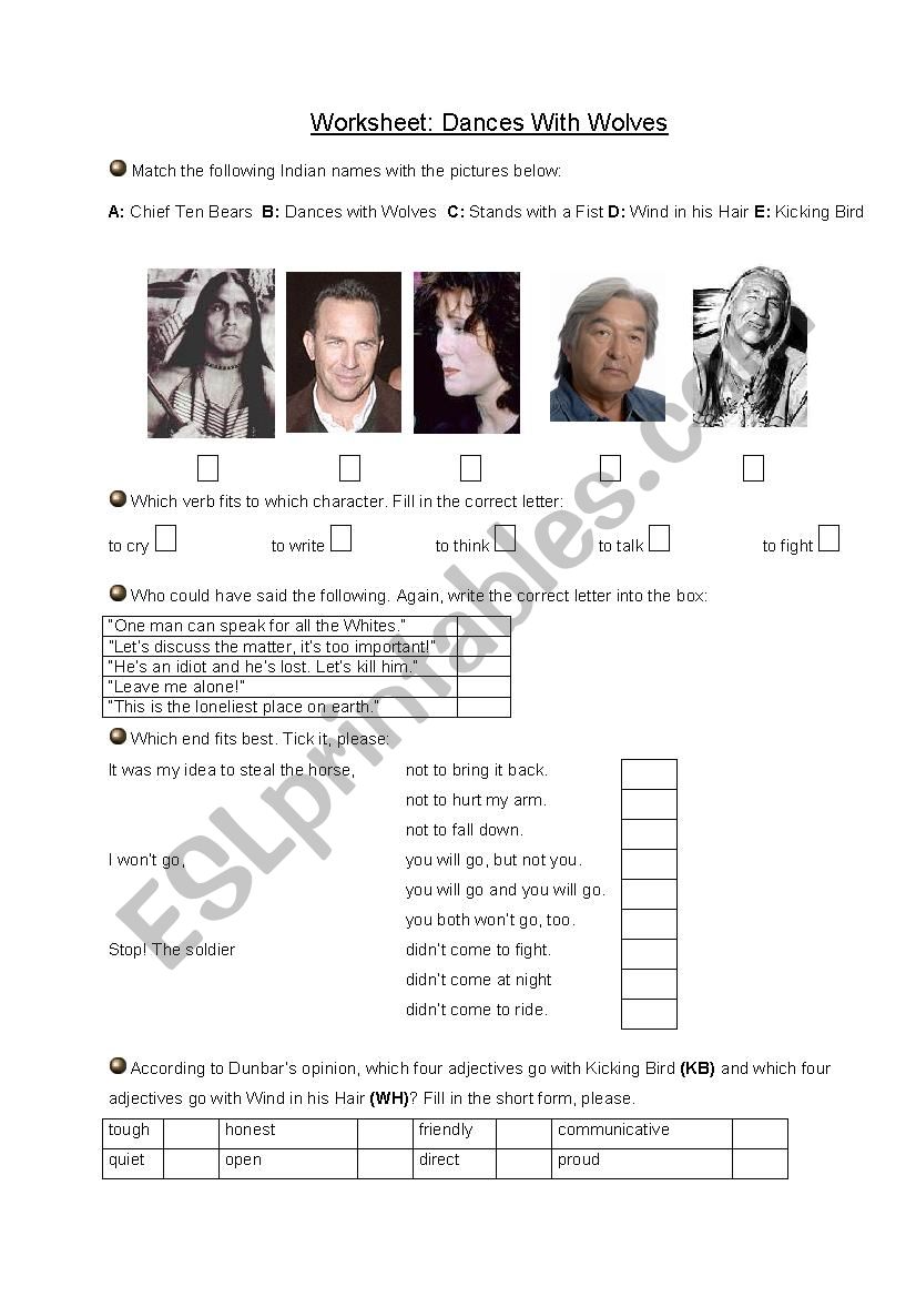 Dances with Wolves worksheet