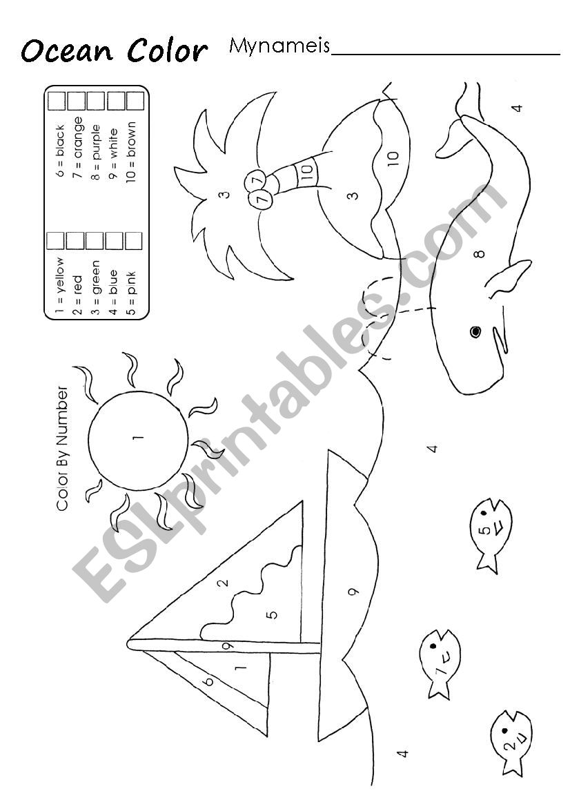 color the ocean by numbers worksheet