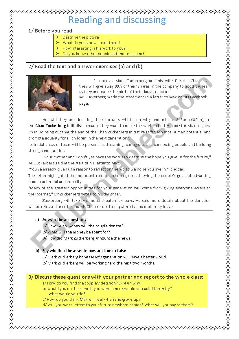 reading and speaking worksheet