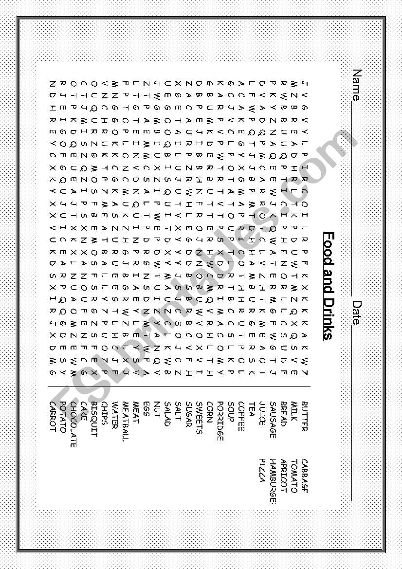 Food and drinks worksheet