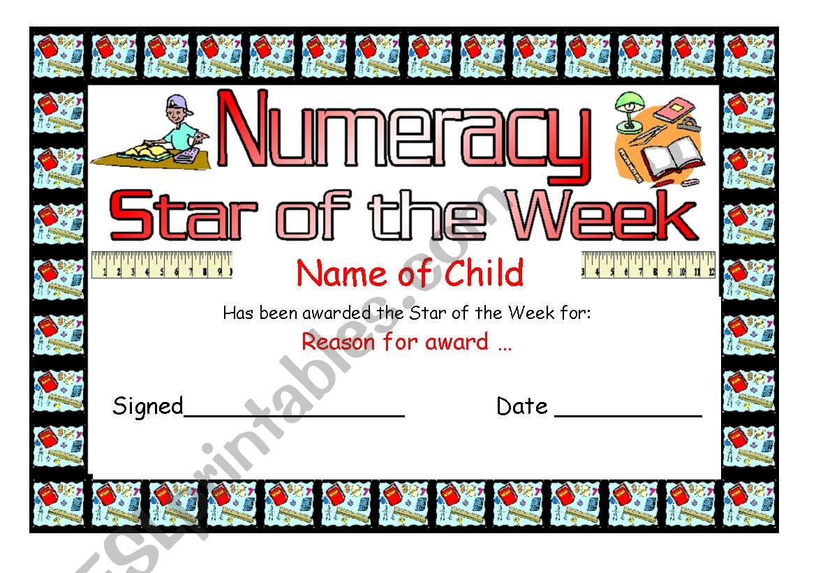 star of the week worksheet