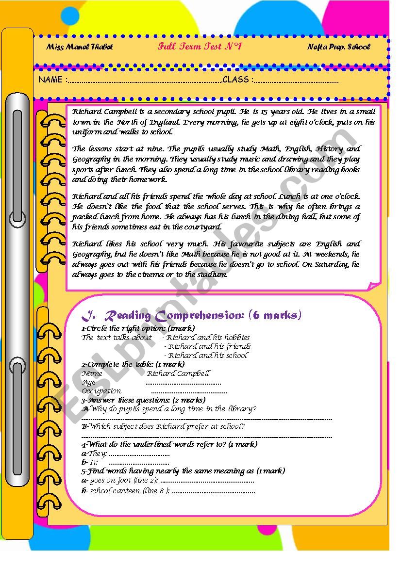 full term test 1 8th form (with its 3 parts) 