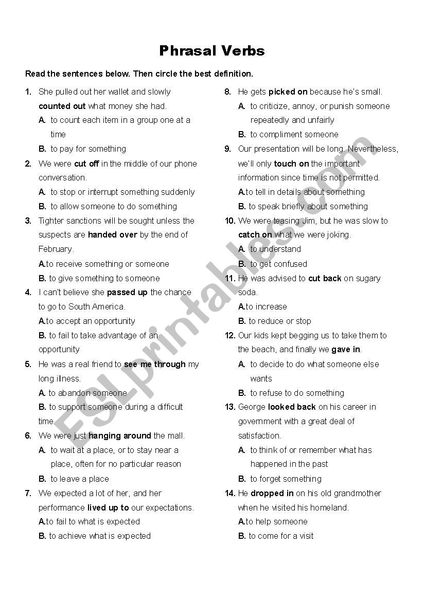 Phrasal Verbs worksheet