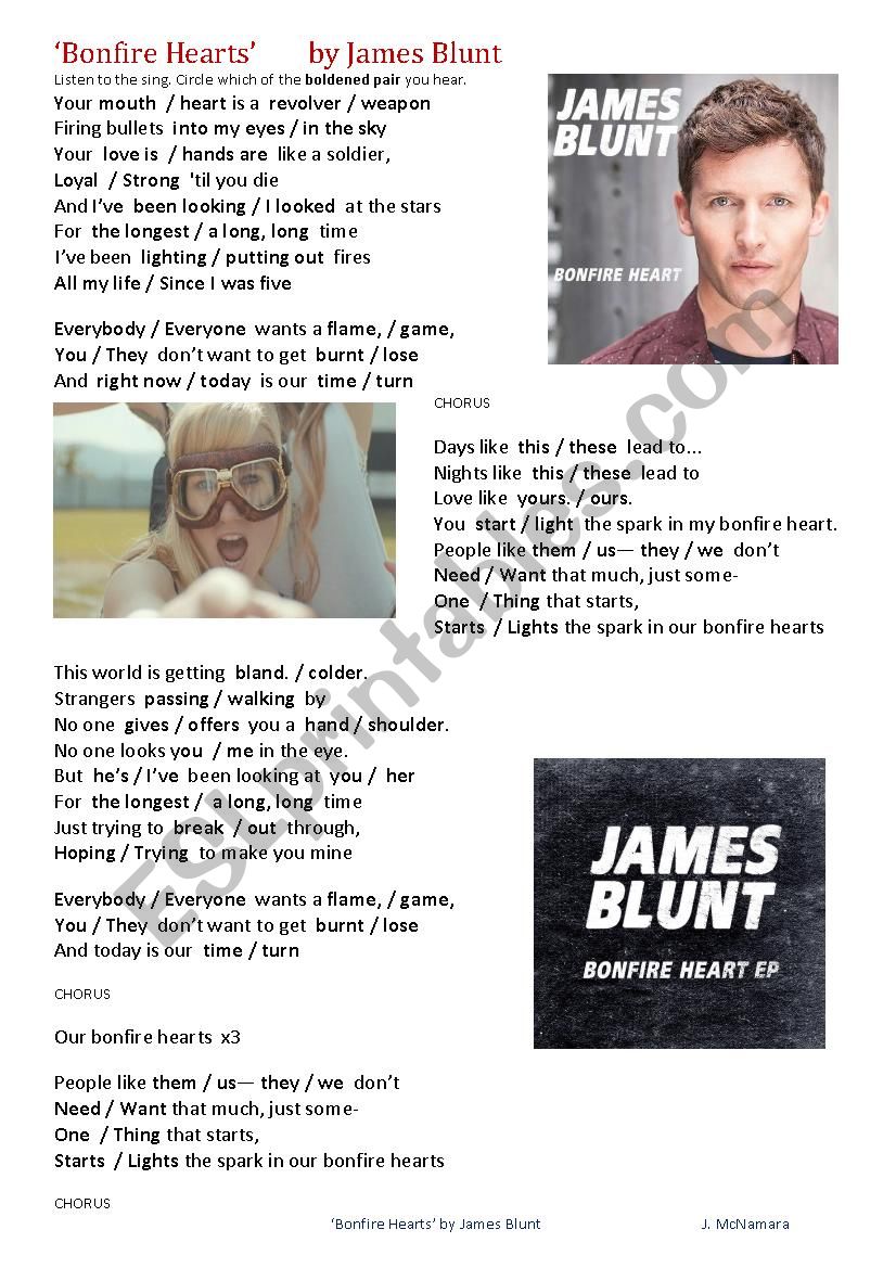 SONG Â´Bonfire HeartsÂ´ by James Blunt