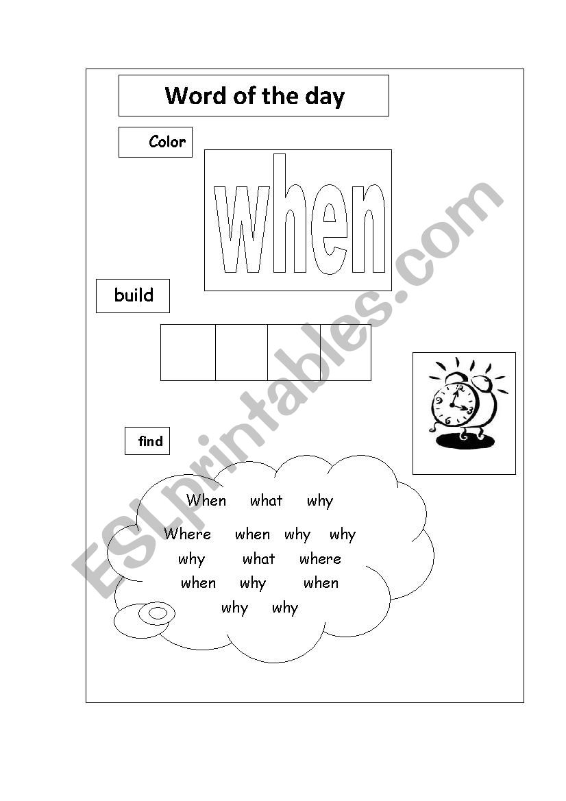 sight word when worksheet