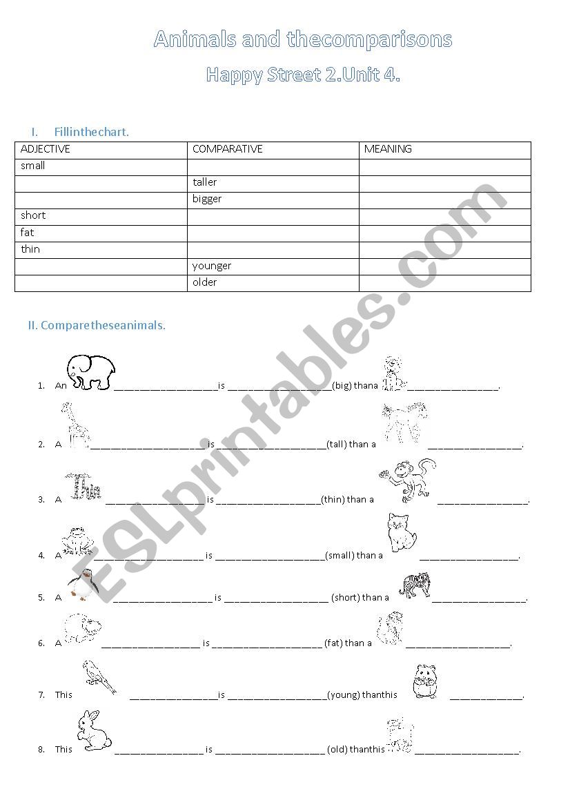 Animals and Comparisons worksheet