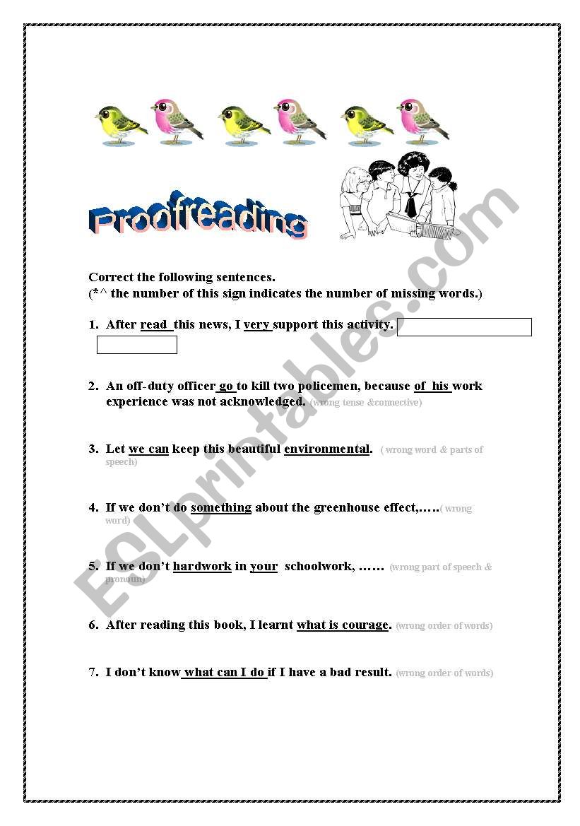 Proof-reading  worksheet