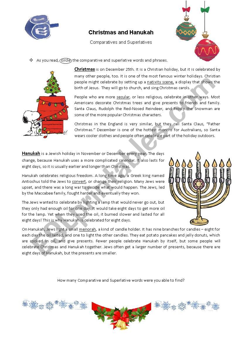 Christmas and Hanukah worksheet