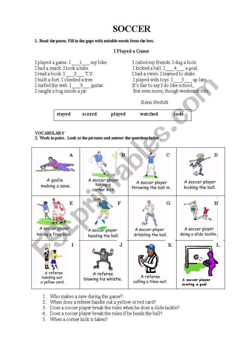 Soccer worksheet