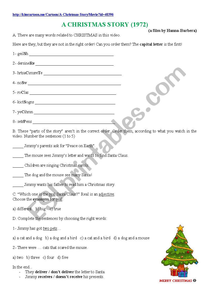 A Christmas Story (1972) worksheet