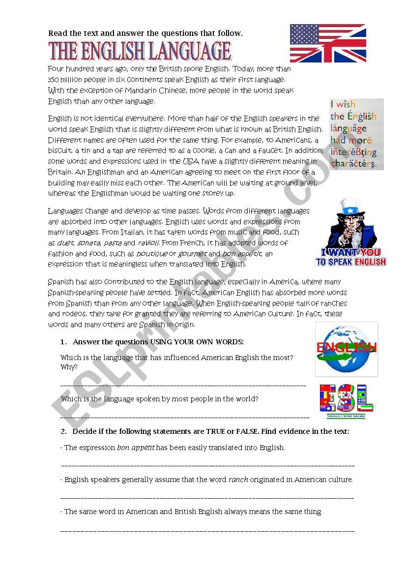 THE ENGLISH LANGUAGE worksheet