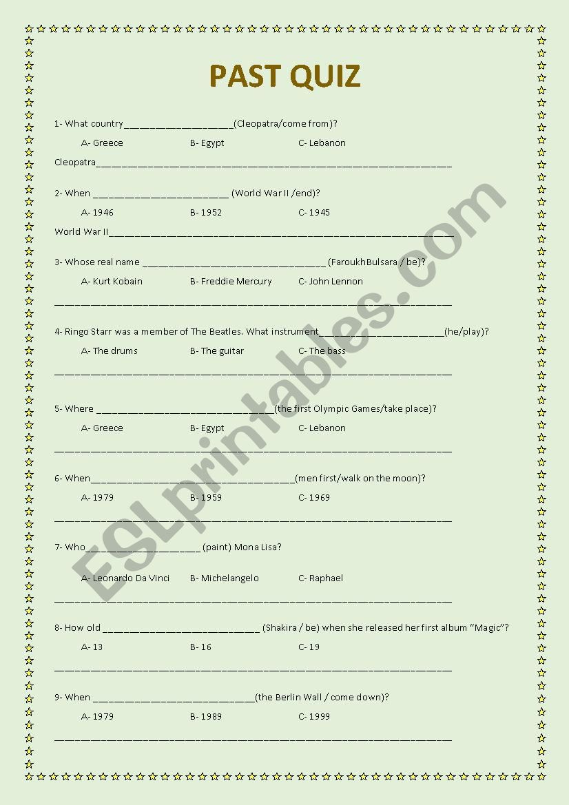 PAST QUIZ worksheet