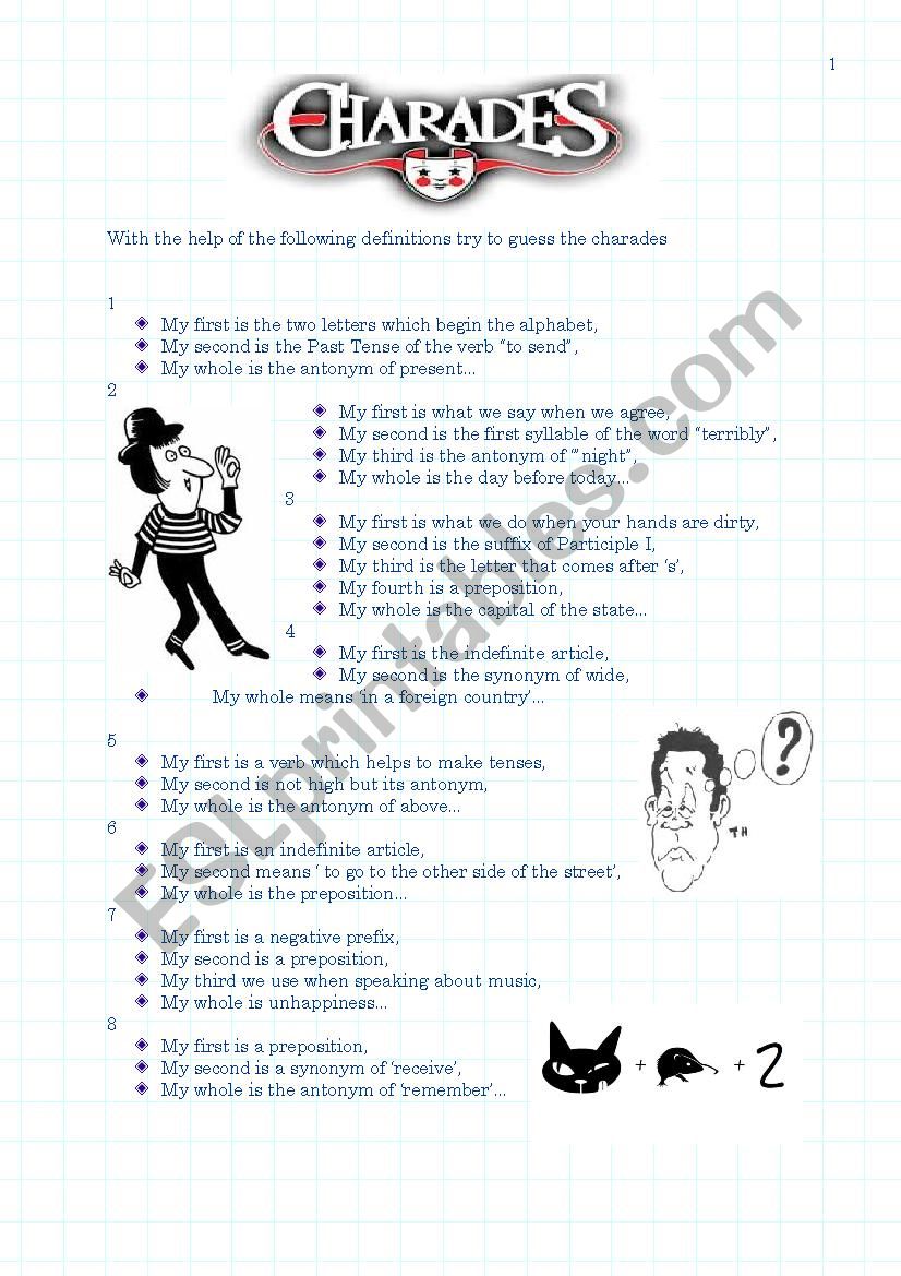 Charades worksheet