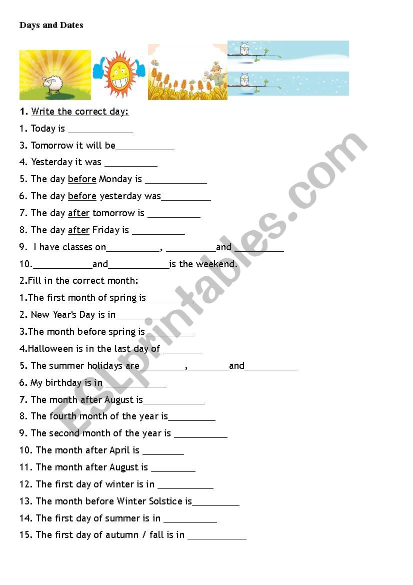 Days and Dates worksheet