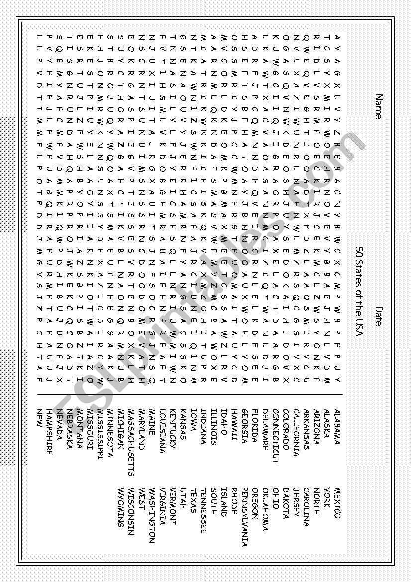 50 states of the USA worksheet