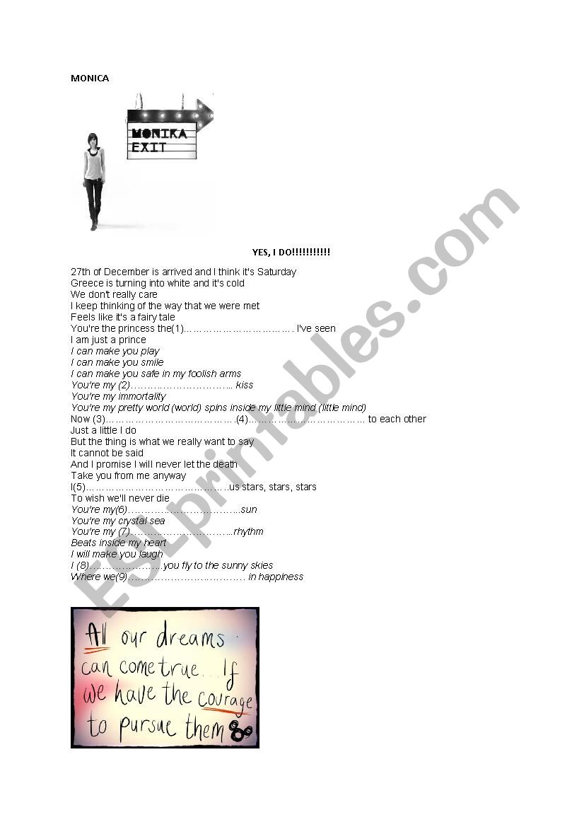 YES I DO BY MONICA, SONG WORKSHEET