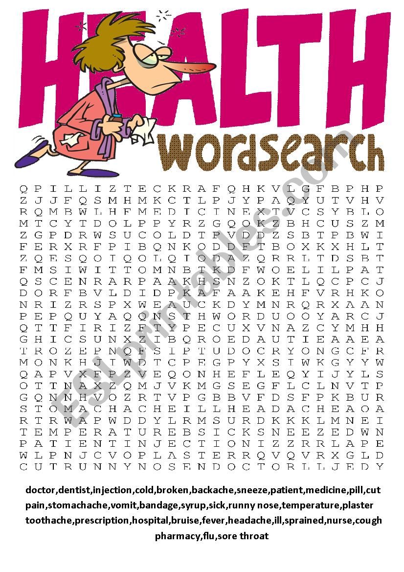 Wordsearch Series 7-Health wordsearch and other vocabulary exercises