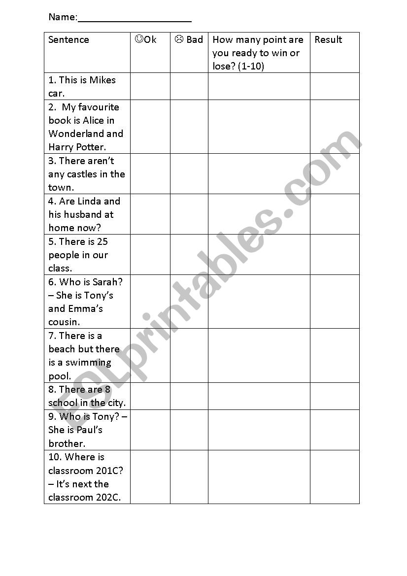 Find the mistakes worksheet