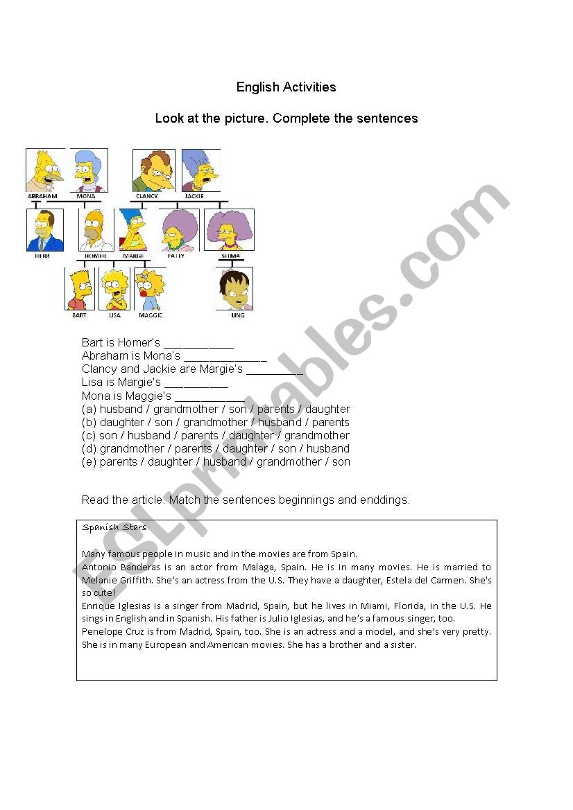 English Activities worksheet