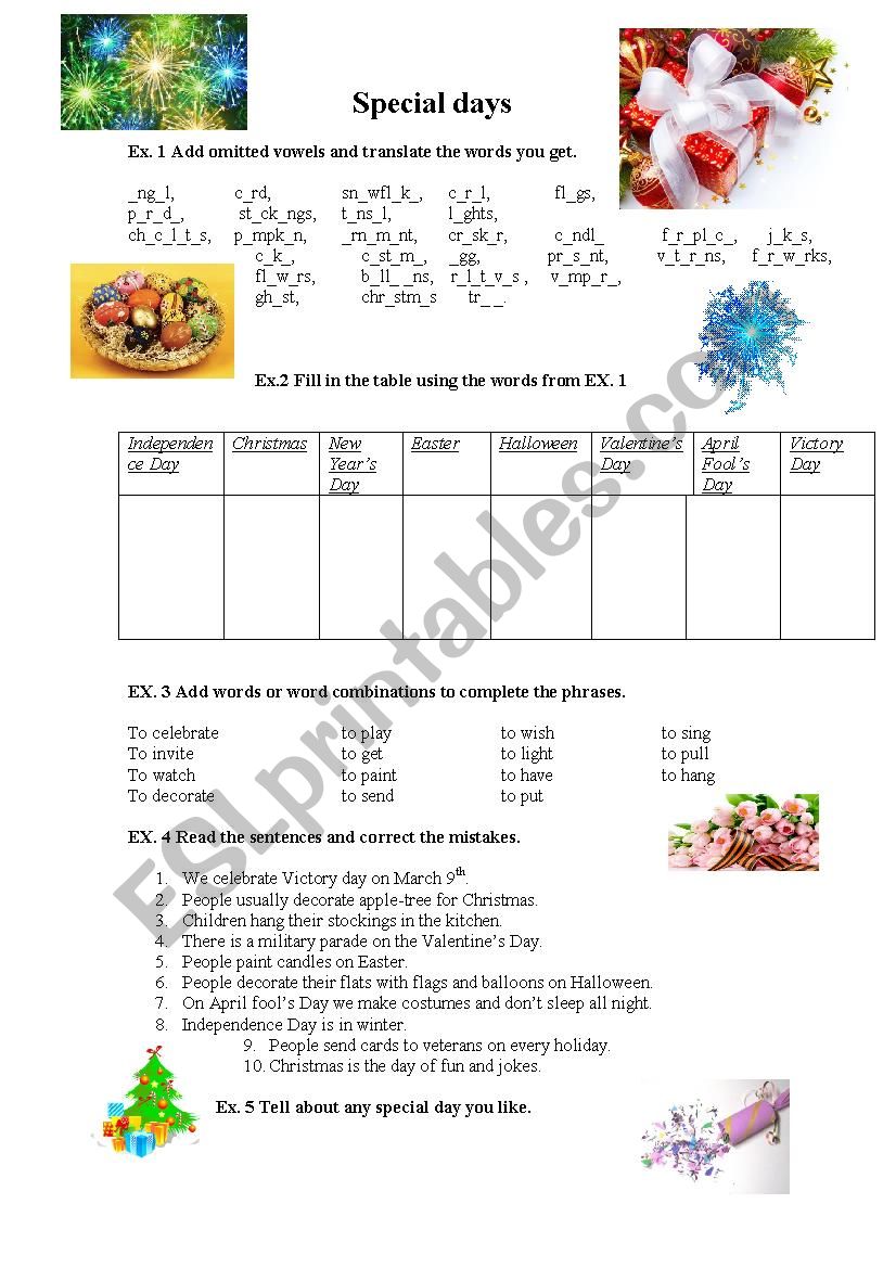 Special Dyas worksheet