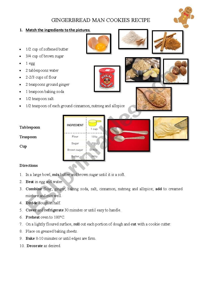 THE GIMGERBRAD COOKIE RECIPE worksheet