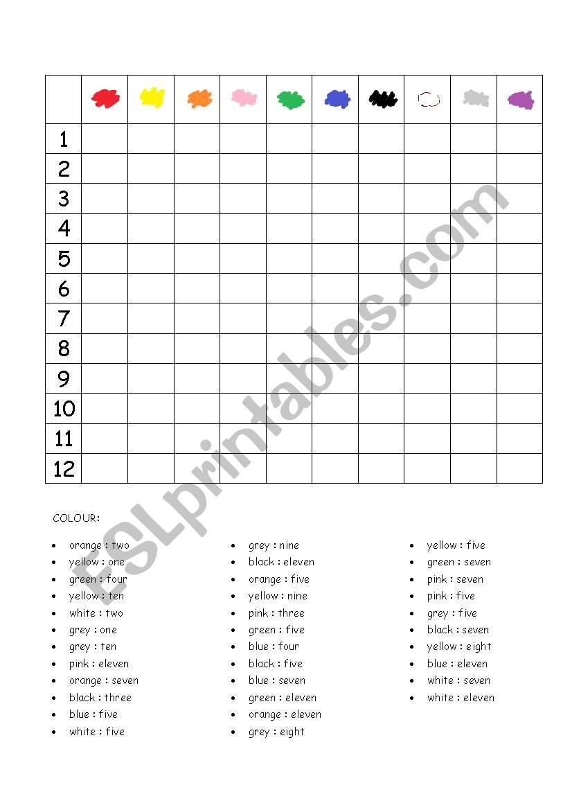 Colours and numbers worksheet