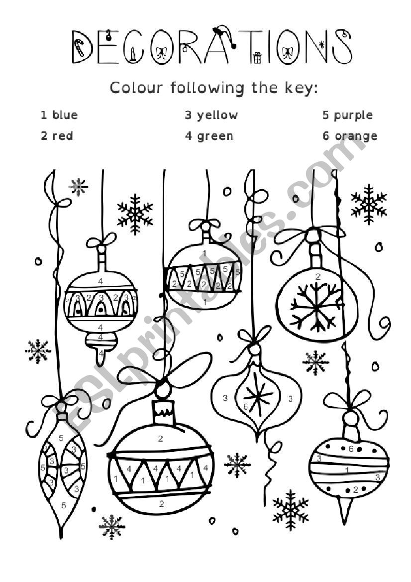 Christmas decorations worksheet