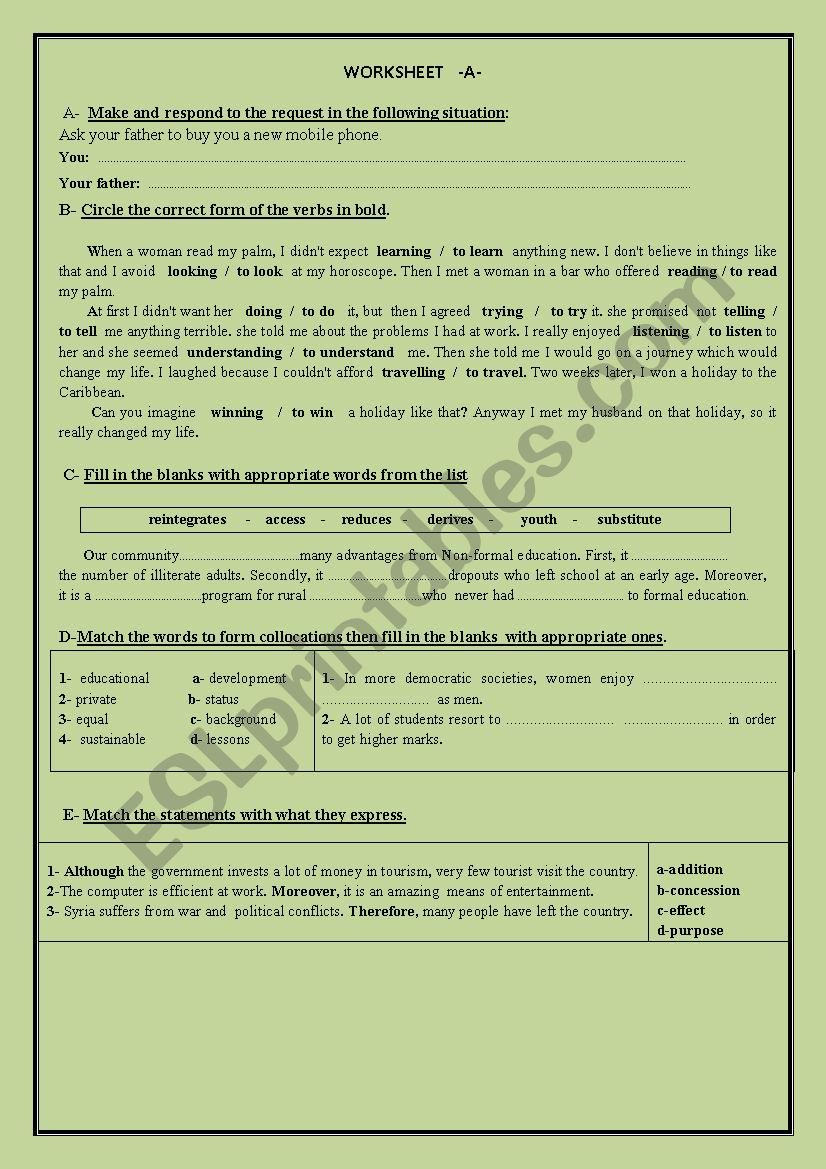 Testing worksheet