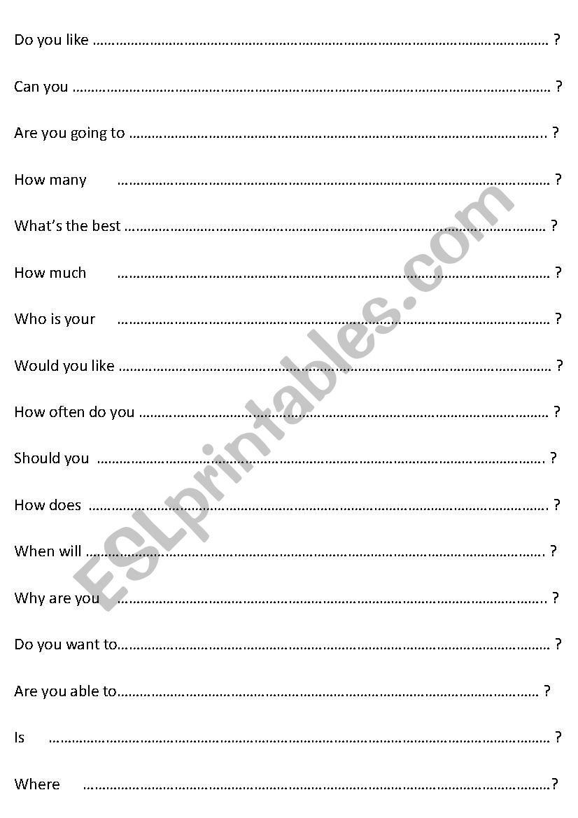 Ask a question, fold and pass worksheet