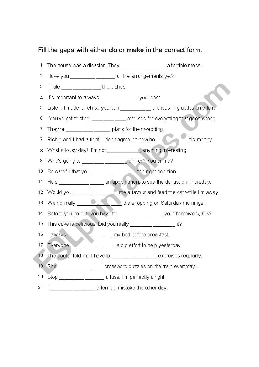 Make or do worksheet