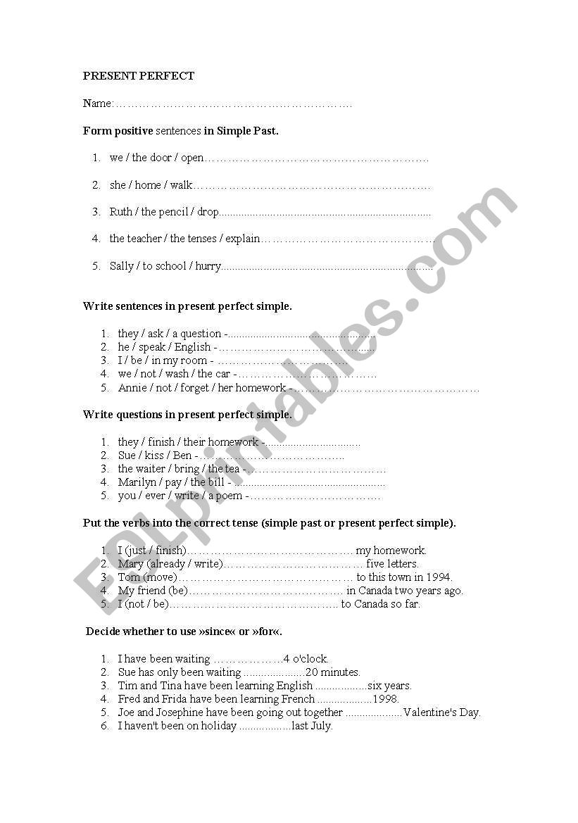 PRESENT PERFECT worksheet