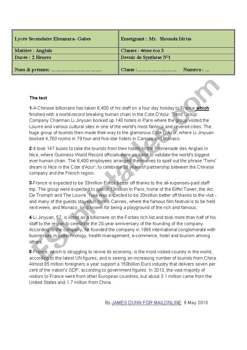  BAC eco  EXAM worksheet