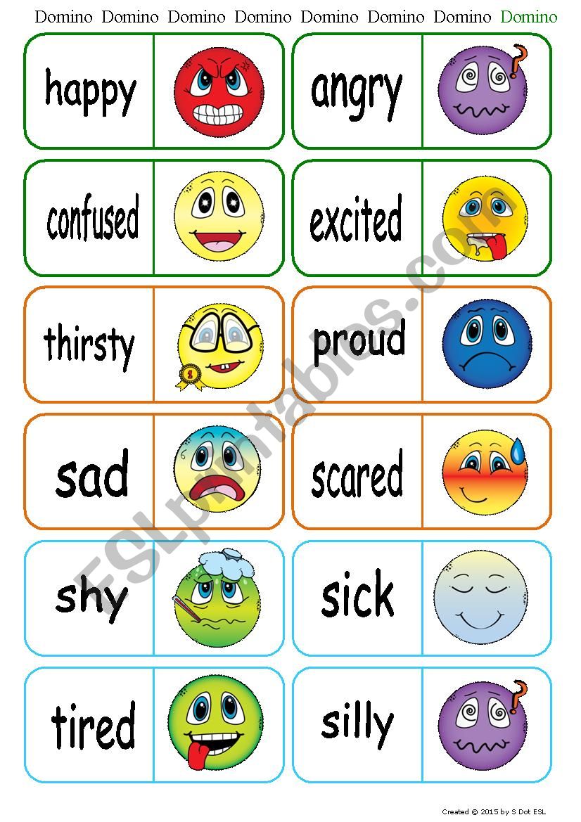 Feelings Domino game for young learners