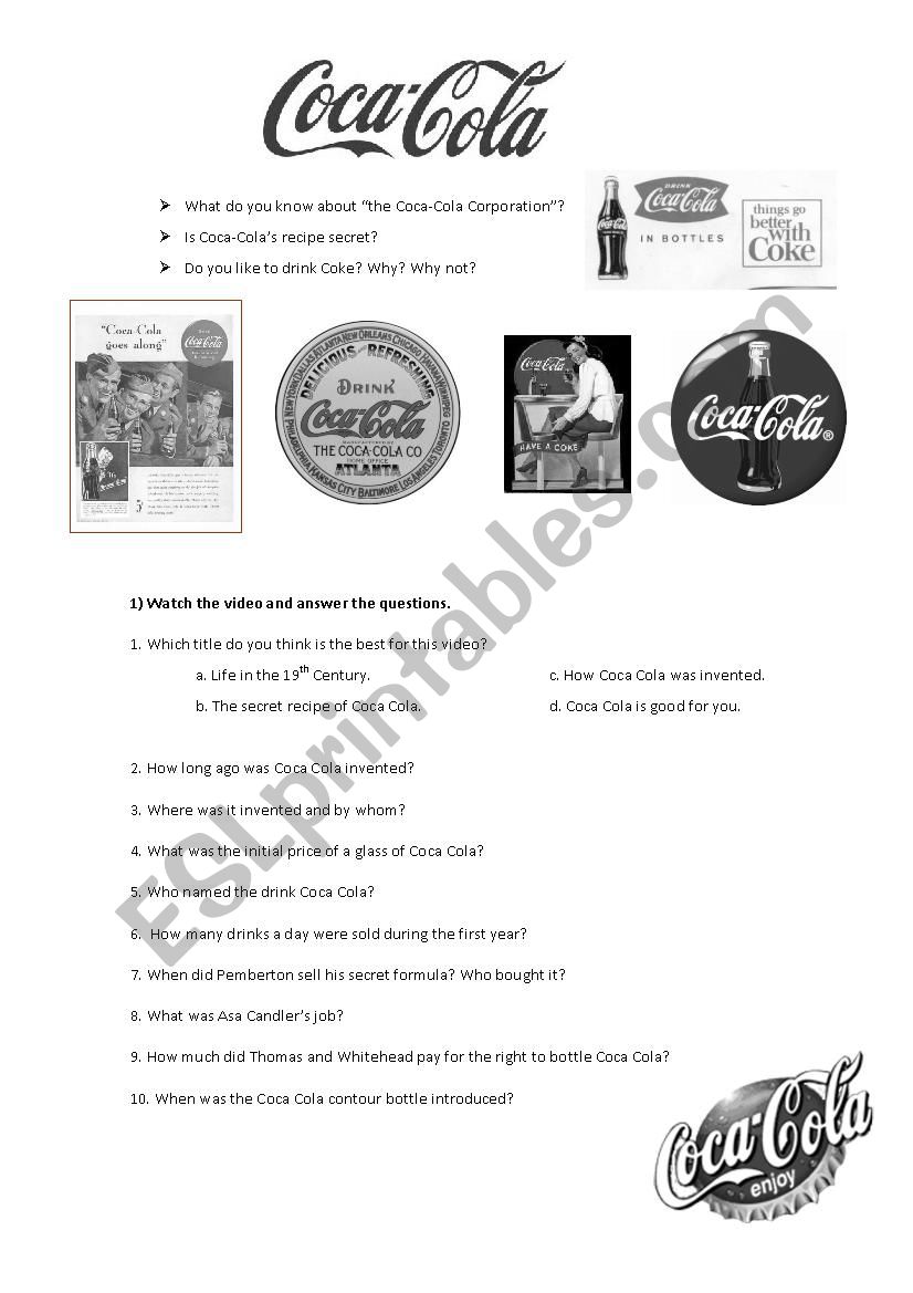 Animated history of Coca-Cola worksheet