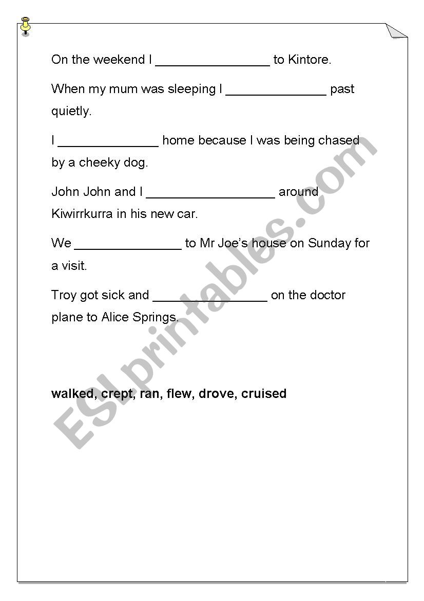 Words instead of went worksheet