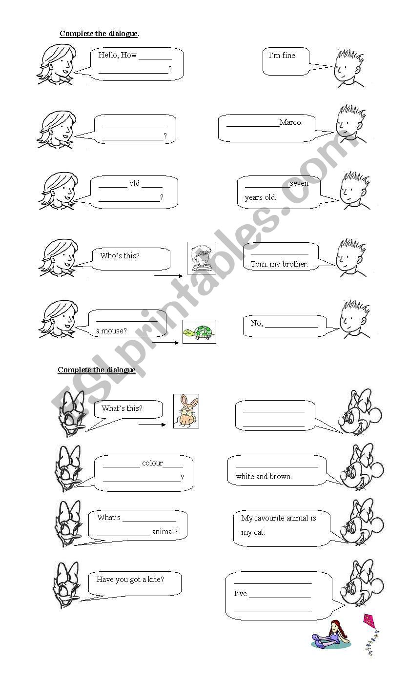 Simple dialogues completion worksheet