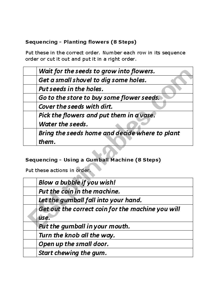 8 step sequencing worksheet