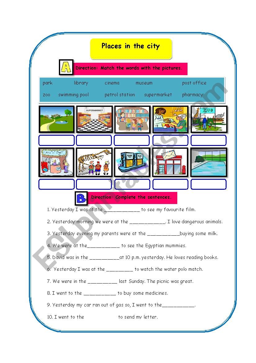 Places in the city worksheet