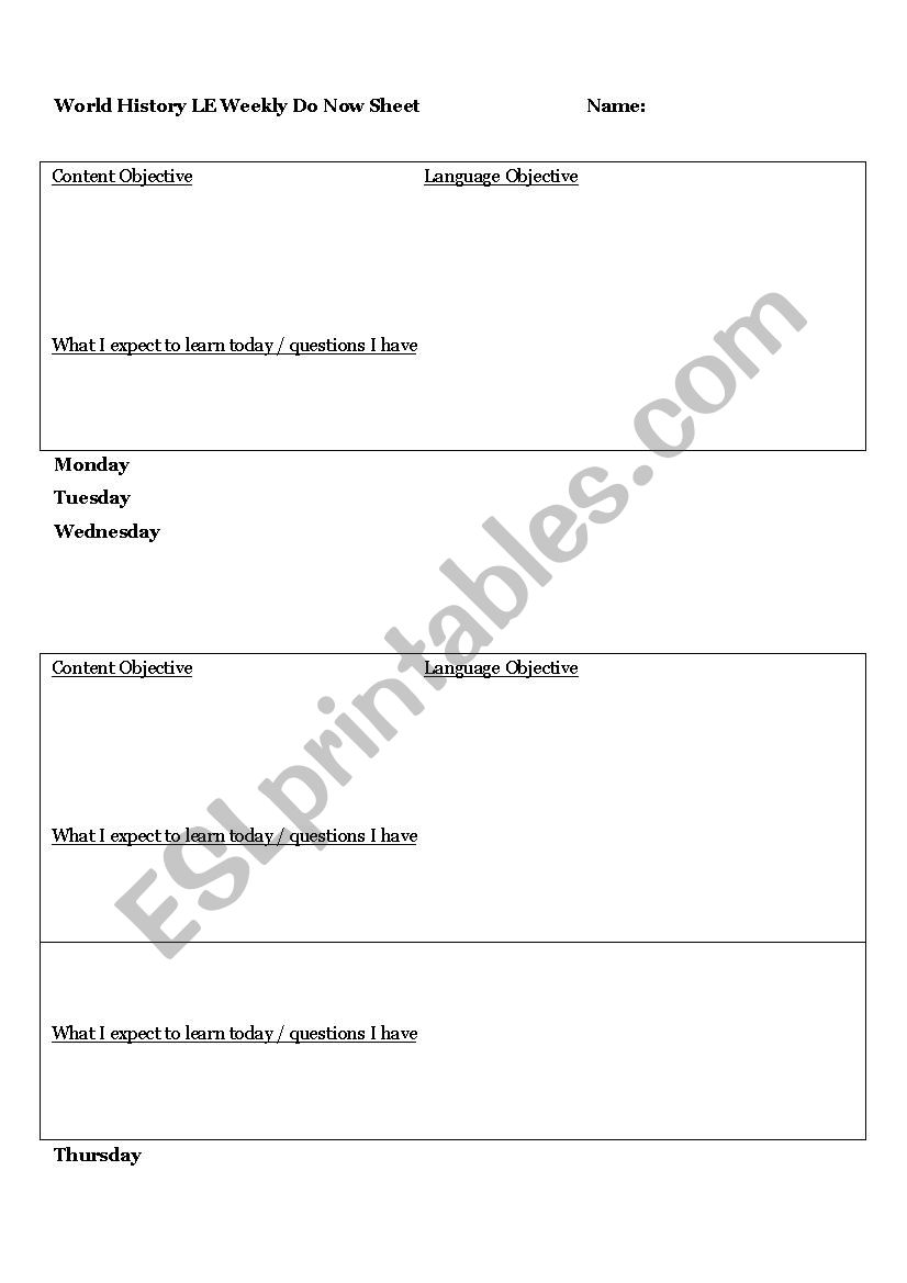 Do Now Generic Sheet worksheet