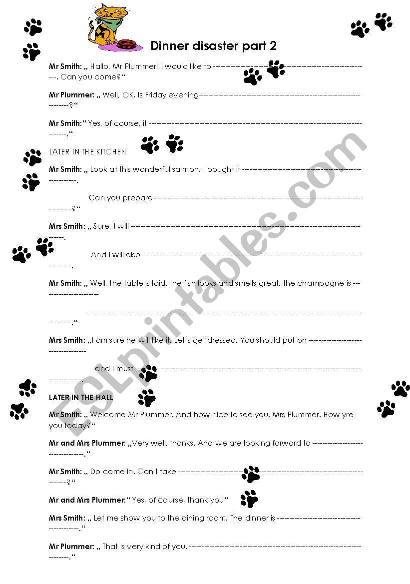 Dinner disaster part 2 worksheet