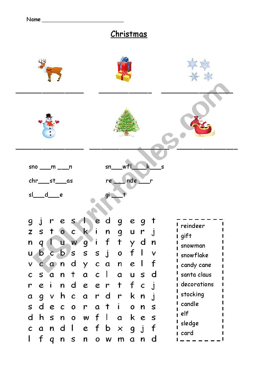 Christmas & Winter Vocabulary worksheet